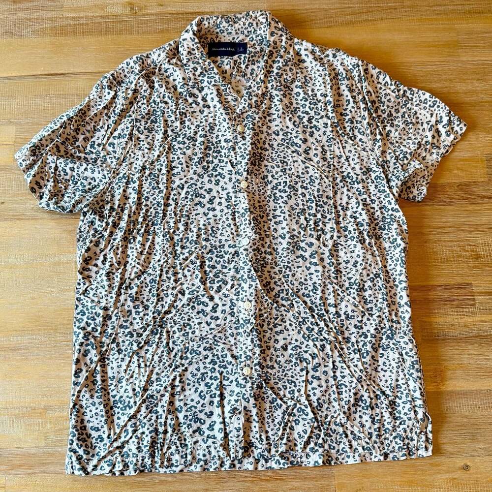 Abercrombie & Fitch Short Sleeve Button Down Shirt Leopard Print Men's Size L
